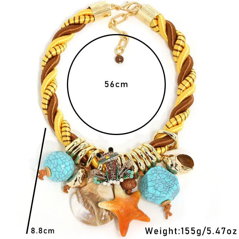 Statement Boho Necklace with Starfish&Frog Design for Women Trendy Wedding Party Jewelry