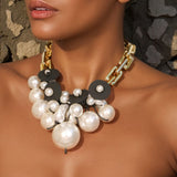 Statement Faux Pearls Necklace Handmade for Women Girl Wedding Party Jewelry