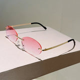 Rimless Oval Gradient Sunglasses - Chic Vintage Style for Her