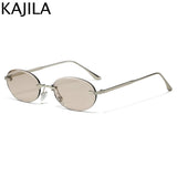 Y2K Punk Oval Rimless Sunglasses - Vintage Metal Frameless Shades