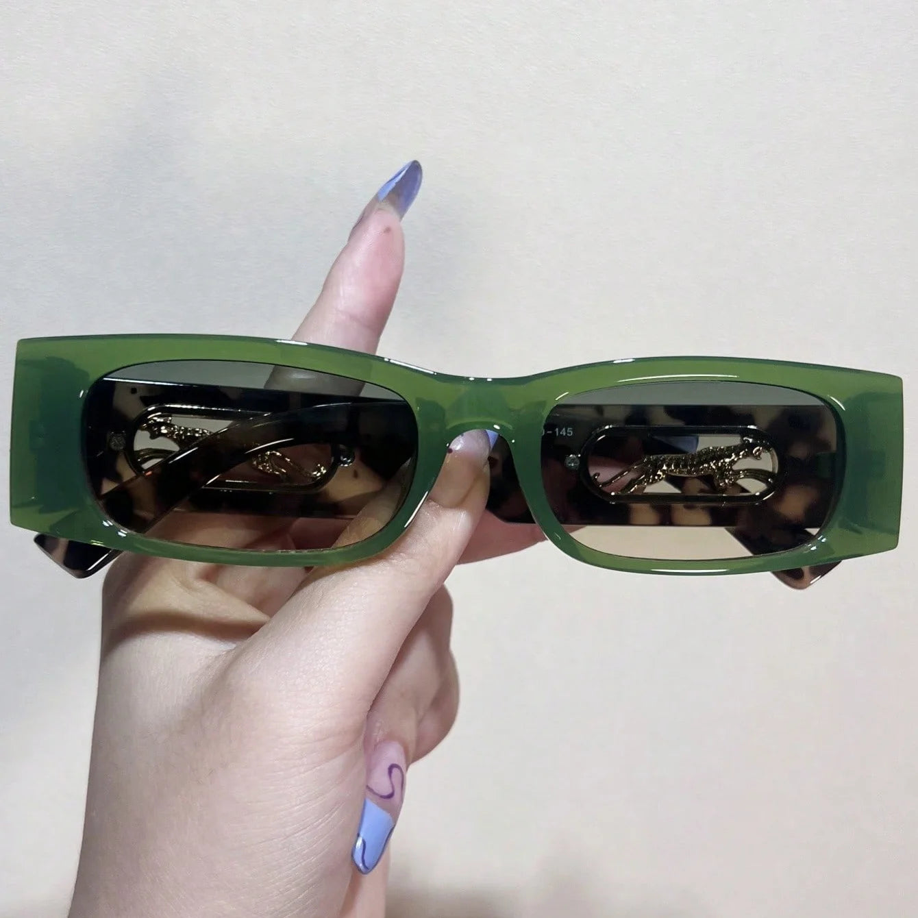 Y2K Leopard Temple Square Sunglasses - Retro Chic for Women