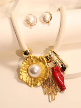 Vintage Pearl & Leaf Pendant Necklace