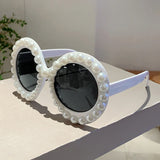KAMMPT Pearl-Embellished Retro Round Sunglasses - Chic UV400 Shades
