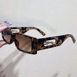 Y2K Leopard Temple Square Sunglasses - Retro Chic for Women