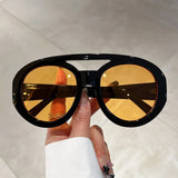 Oversized Round Goggle Sunglasses - Double Bridge Gradient Shades