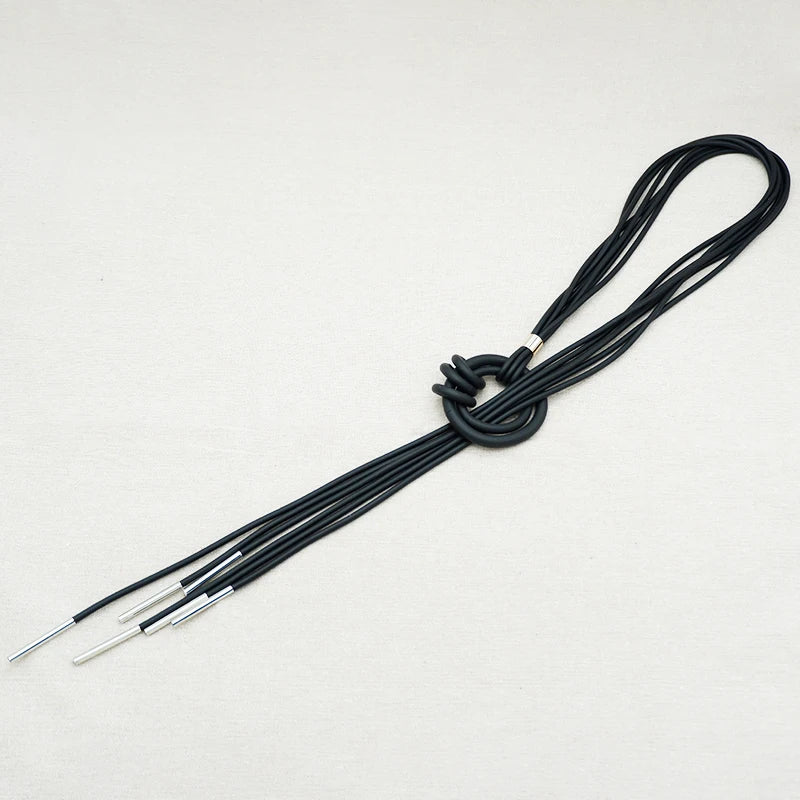 Black Rubber Tassel Pendant Necklace - Statement Jewelry