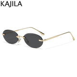 Y2K Punk Oval Rimless Sunglasses - Vintage Metal Frameless Shades