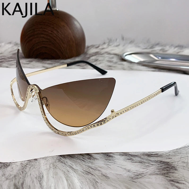 Vintage Rhinestone Cat Eye Sunglasses - Luxury Rimless Shades