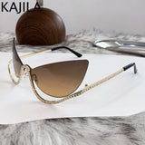 Vintage Rhinestone Cat Eye Sunglasses - Luxury Rimless Shades