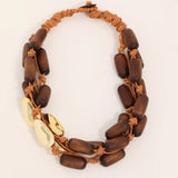 Wood & Gold Bead Necklace