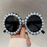 KAMMPT Pearl-Embellished Retro Round Sunglasses - Chic UV400 Shades
