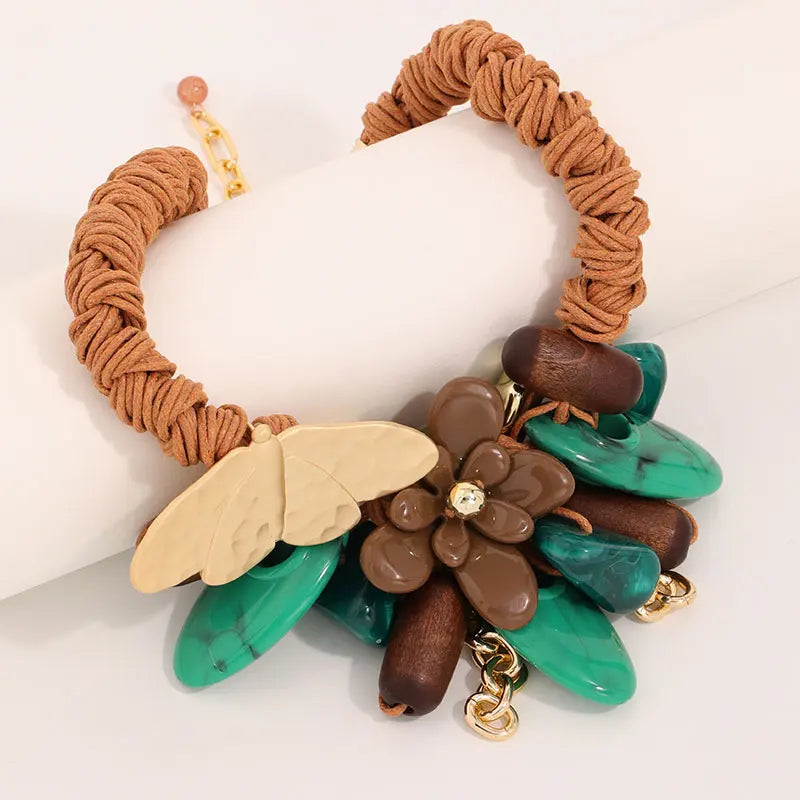 Statement Beads Necklace and Gold Butterfly Woman for Women Girl Trendy Party Jewelry