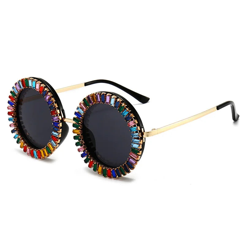 Chic Rhinestone Round Sunglasses | Punk UV400 Shades for Women & Men