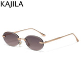 Y2K Punk Oval Rimless Sunglasses - Vintage Metal Frameless Shades