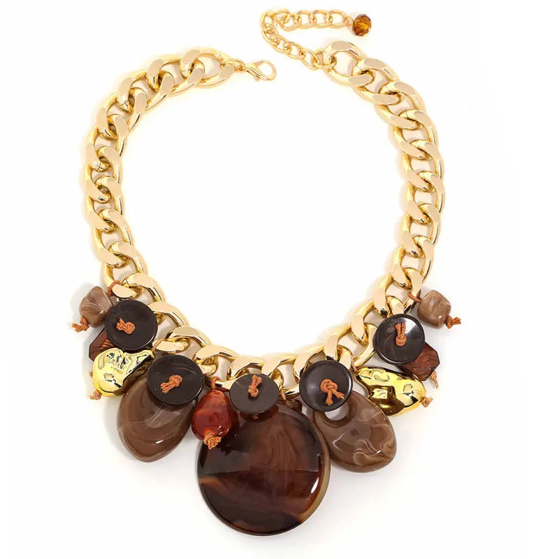 Statement Colorful Resin and Gold Chain Necklace for Women Girl Trendy Party Jewelry