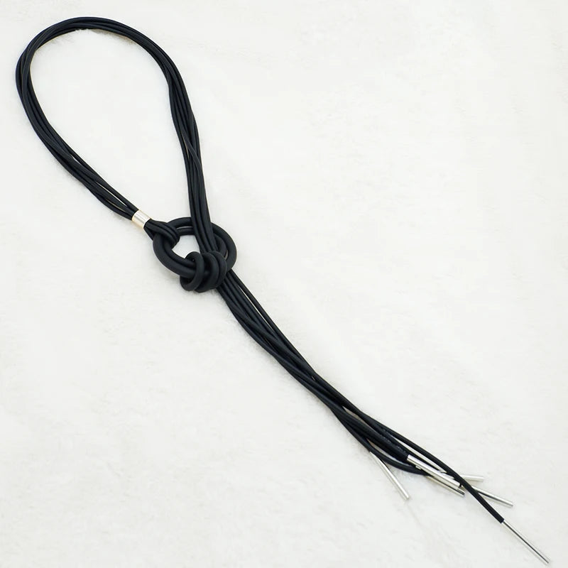 Black Rubber Tassel Pendant Necklace - Statement Jewelry