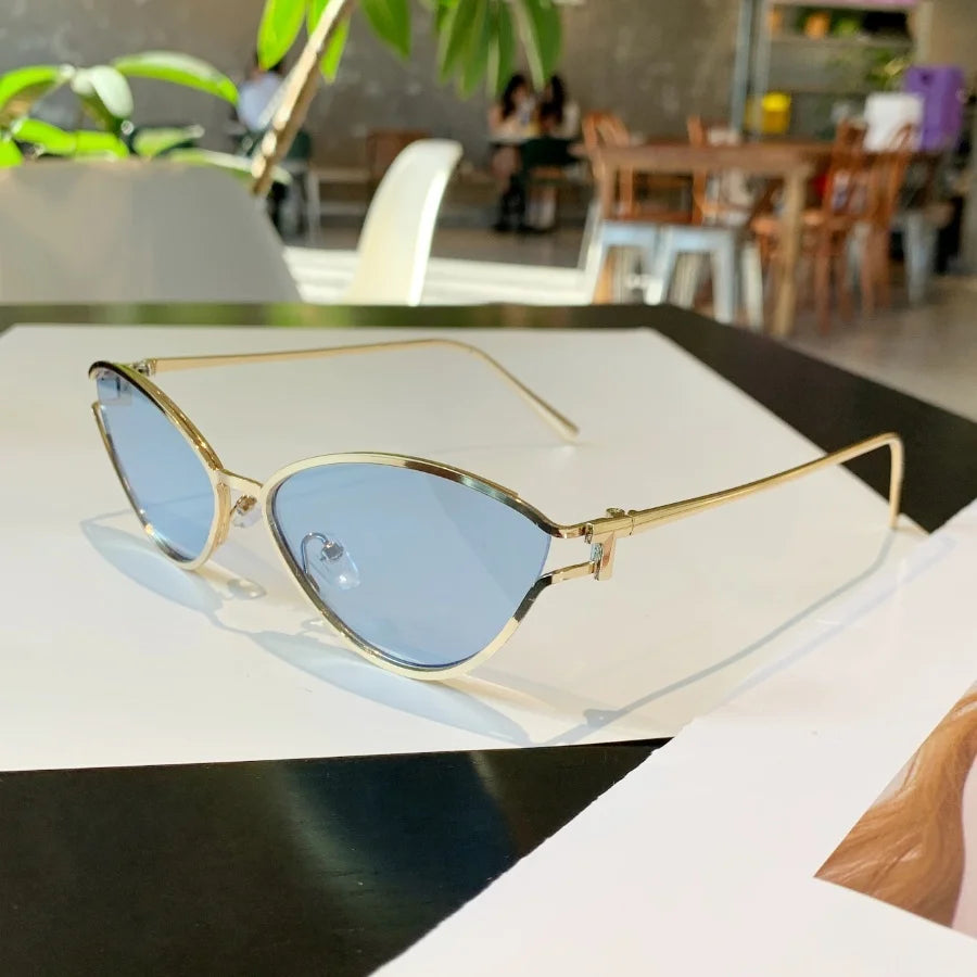RELEN Chic Metal Cat Eye Sunglasses - Vintage Small Frame Design