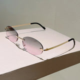 Rimless Oval Gradient Sunglasses - Chic Vintage Style for Her