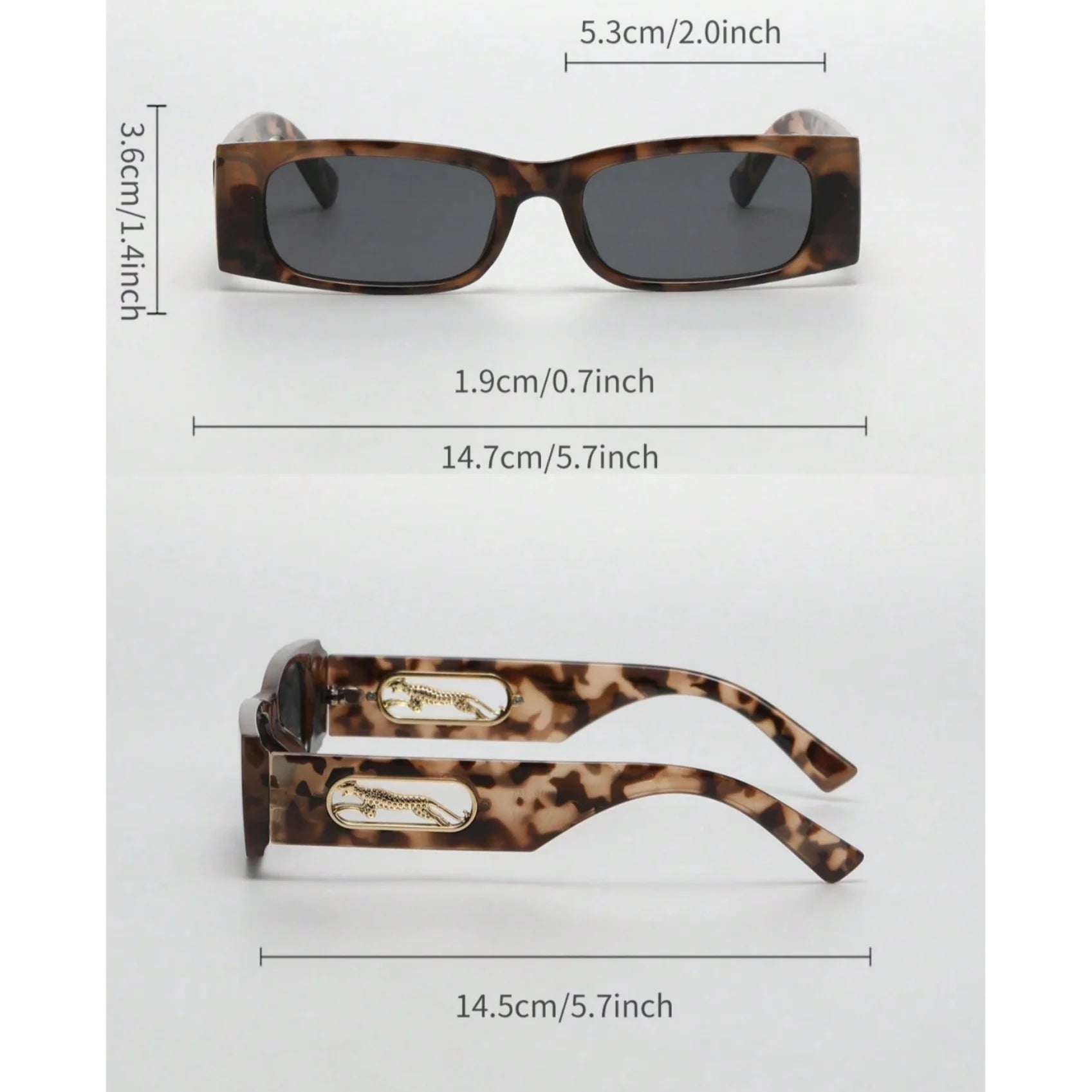 Y2K Leopard Temple Square Sunglasses - Retro Chic for Women