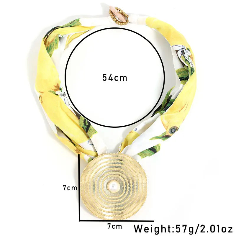 Statement Vintage Strawberry Floral Scarf Necklace with Geometry Pendant for Women Girl Wedding Party Jewelry