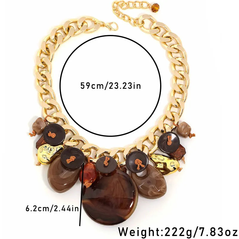 Statement Colorful Resin and Gold Chain Necklace for Women Girl Trendy Party Jewelry