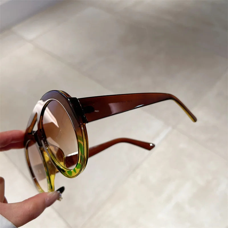 Oversized Round Goggle Sunglasses - Double Bridge Gradient Shades