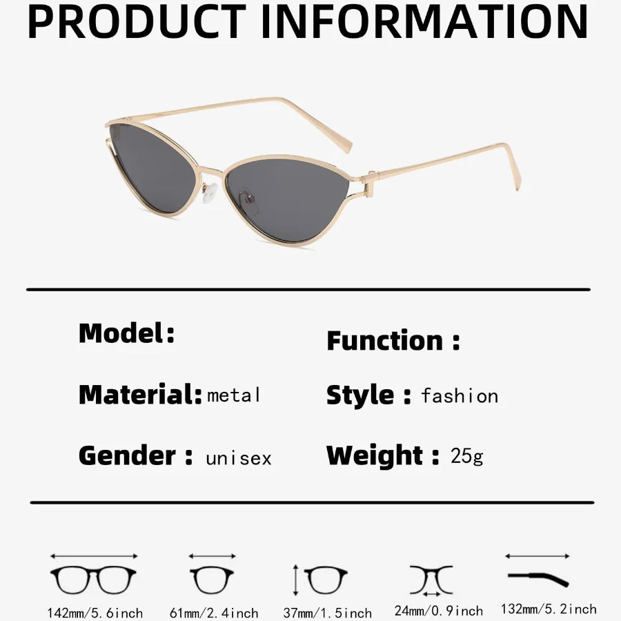 RELEN Chic Metal Cat Eye Sunglasses - Vintage Small Frame Design