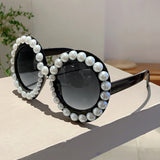 KAMMPT Pearl-Embellished Retro Round Sunglasses - Chic UV400 Shades