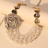 Vintage Pearl &amp; Rose Pendant Necklace – Bold Statement Jewelry