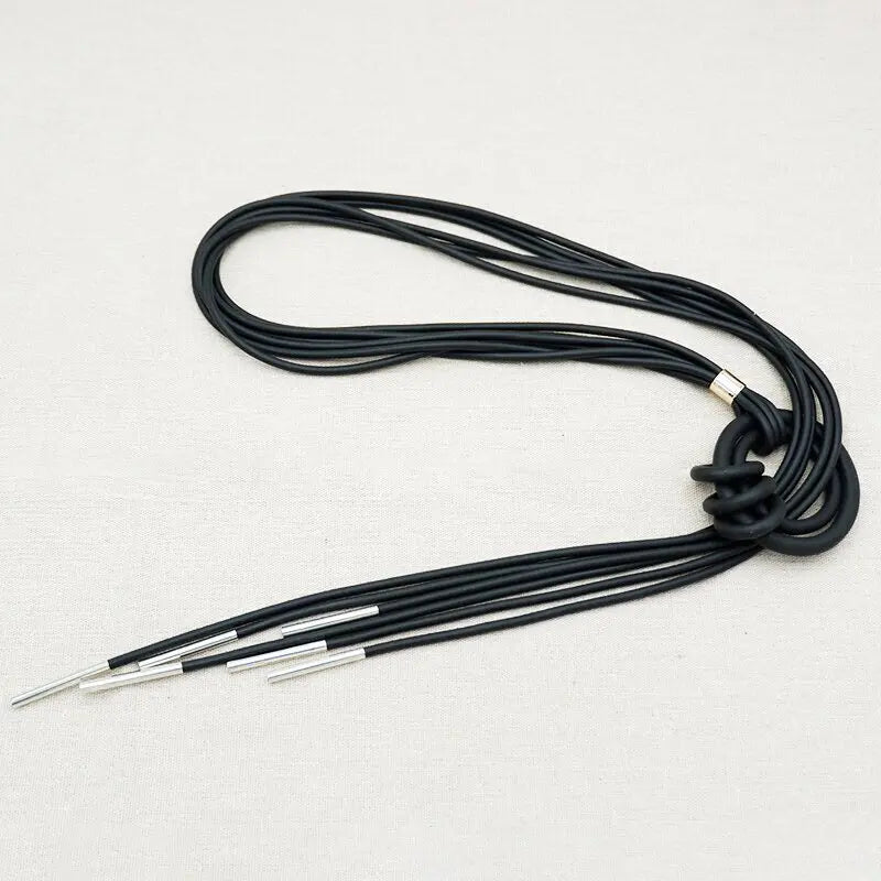 Black Rubber Tassel Pendant Necklace - Statement Jewelry
