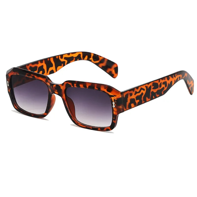 SPLOV Vintage Square Sunglasses: Leopard Print, Gradient UV400 Protection