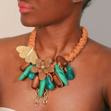 Statement Beads Necklace and Gold Butterfly Woman for Women Girl Trendy Party Jewelry