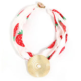 Statement Vintage Strawberry Floral Scarf Necklace with Geometry Pendant for Women Girl Wedding Party Jewelry