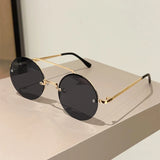 KAMMPT Vintage Rimless Round Sunglasses - UV400 Double Bridge Design
