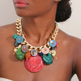 Statement Colorful Resin and Gold Chain Necklace for Women Girl Trendy Party Jewelry