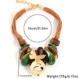 Vintage Orange Rope Necklace with Colorful Stones &amp; Gold Pendant – Artistic Statement Jewelry