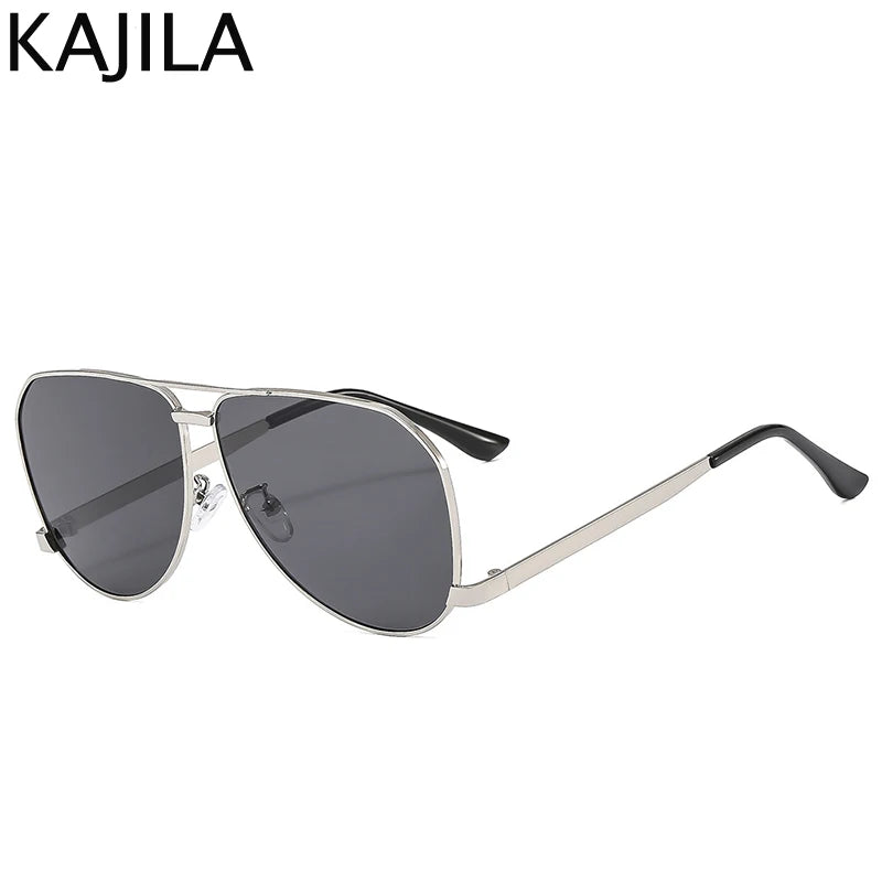Oversized Oval Pilot Mask Sunglasses - Luxury Punk Metal Frame Eyewear