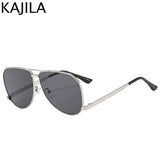 Oversized Oval Pilot Mask Sunglasses - Luxury Punk Metal Frame Eyewear