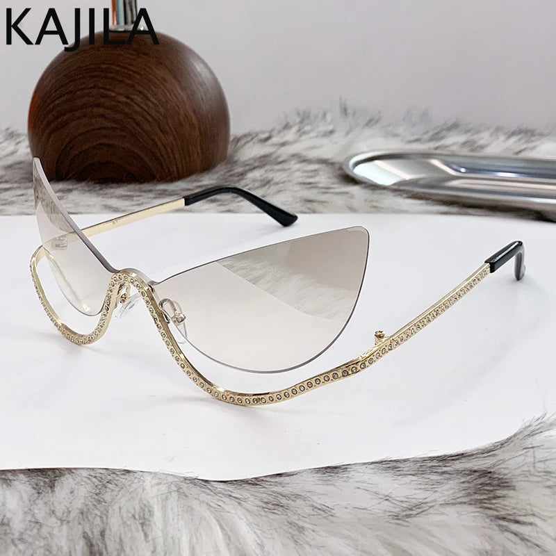 Vintage Rhinestone Cat Eye Sunglasses - Luxury Rimless Shades