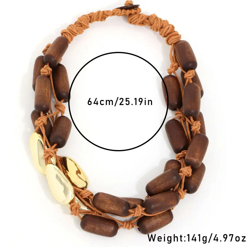 Wood & Gold Bead Necklace