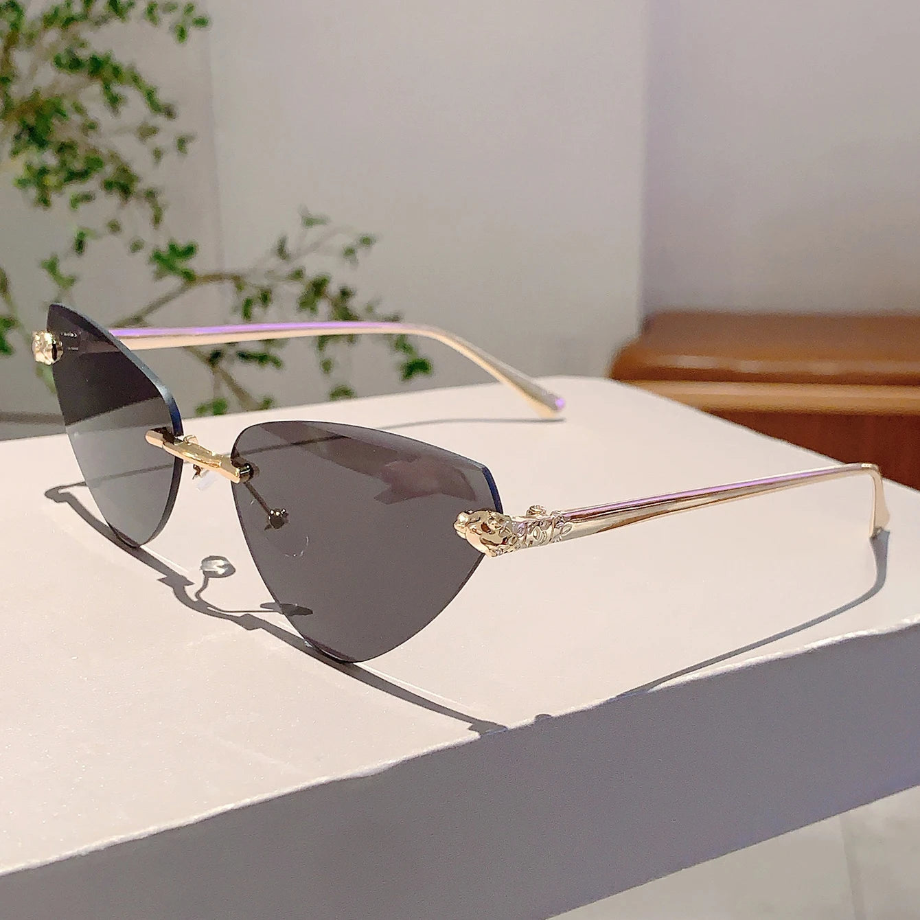 Rimless Triangle Pink Gradient Sunglasses – Retro Luxury Shades