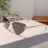 Rimless Triangle Pink Gradient Sunglasses – Retro Luxury Shades