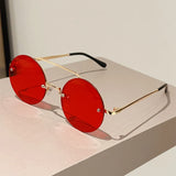 KAMMPT Vintage Rimless Round Sunglasses - UV400 Double Bridge Design