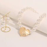 Statement Faux Pearls Necklace&Earrings Heart Pendant for Woman Wedding Party Jewelry