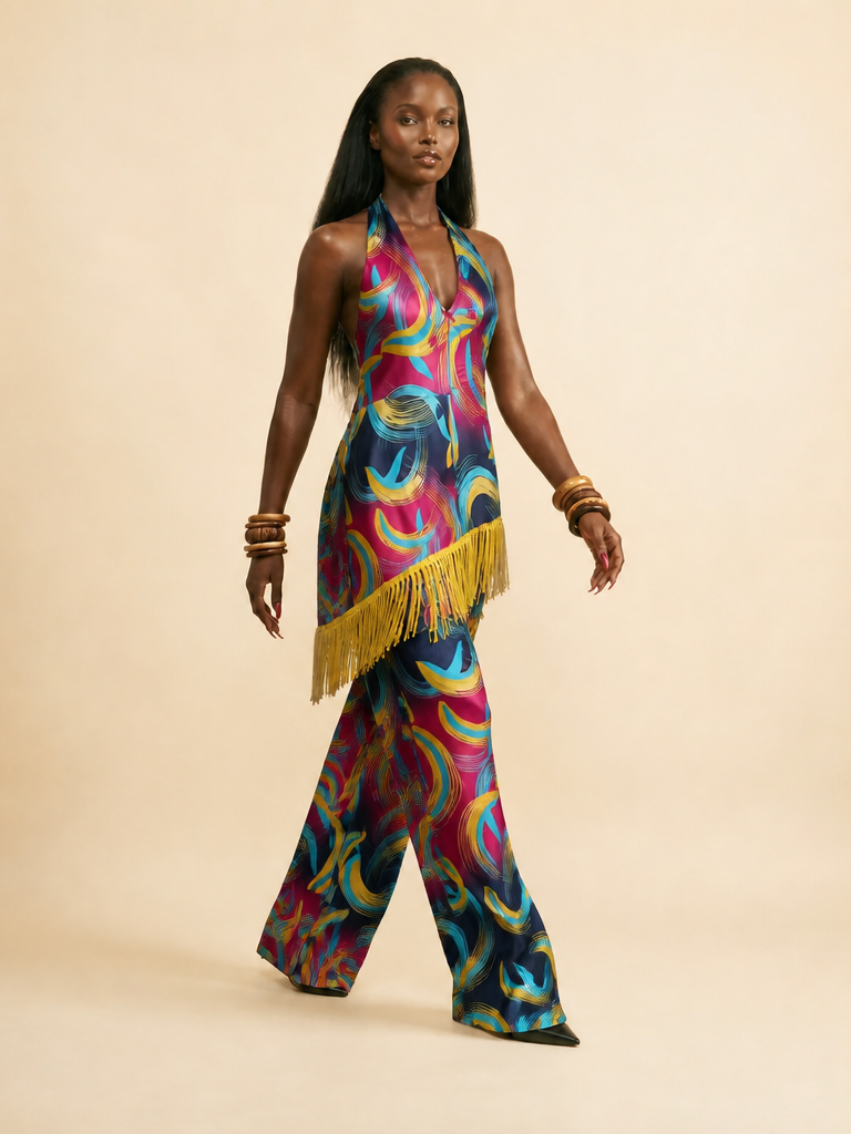 Offor Fringe Wide-Leg Pants & Top Set | Luxe Resort Wear