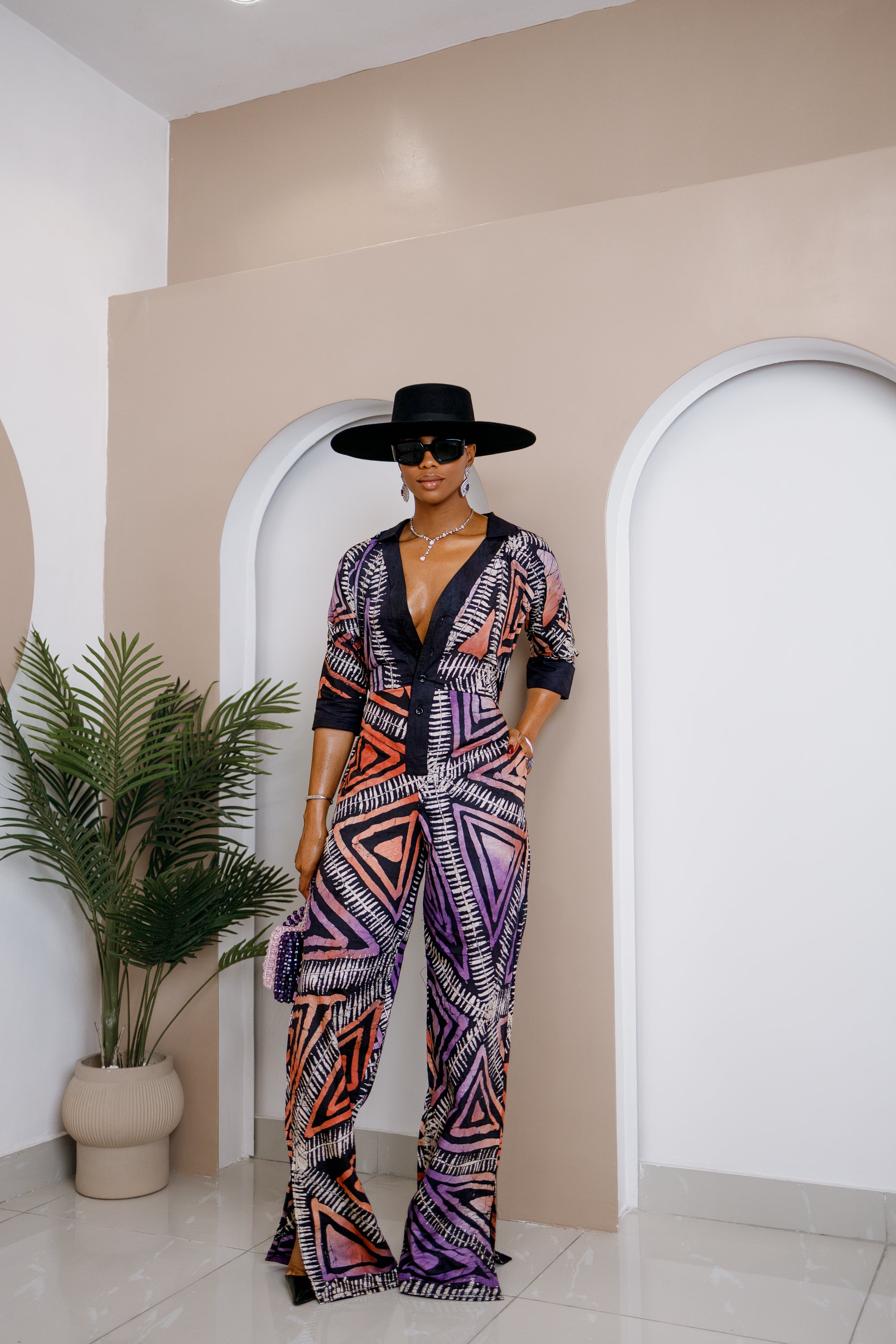 Udo Adire Chiffon Jumpsuit – Hand-dyed Statement Wear