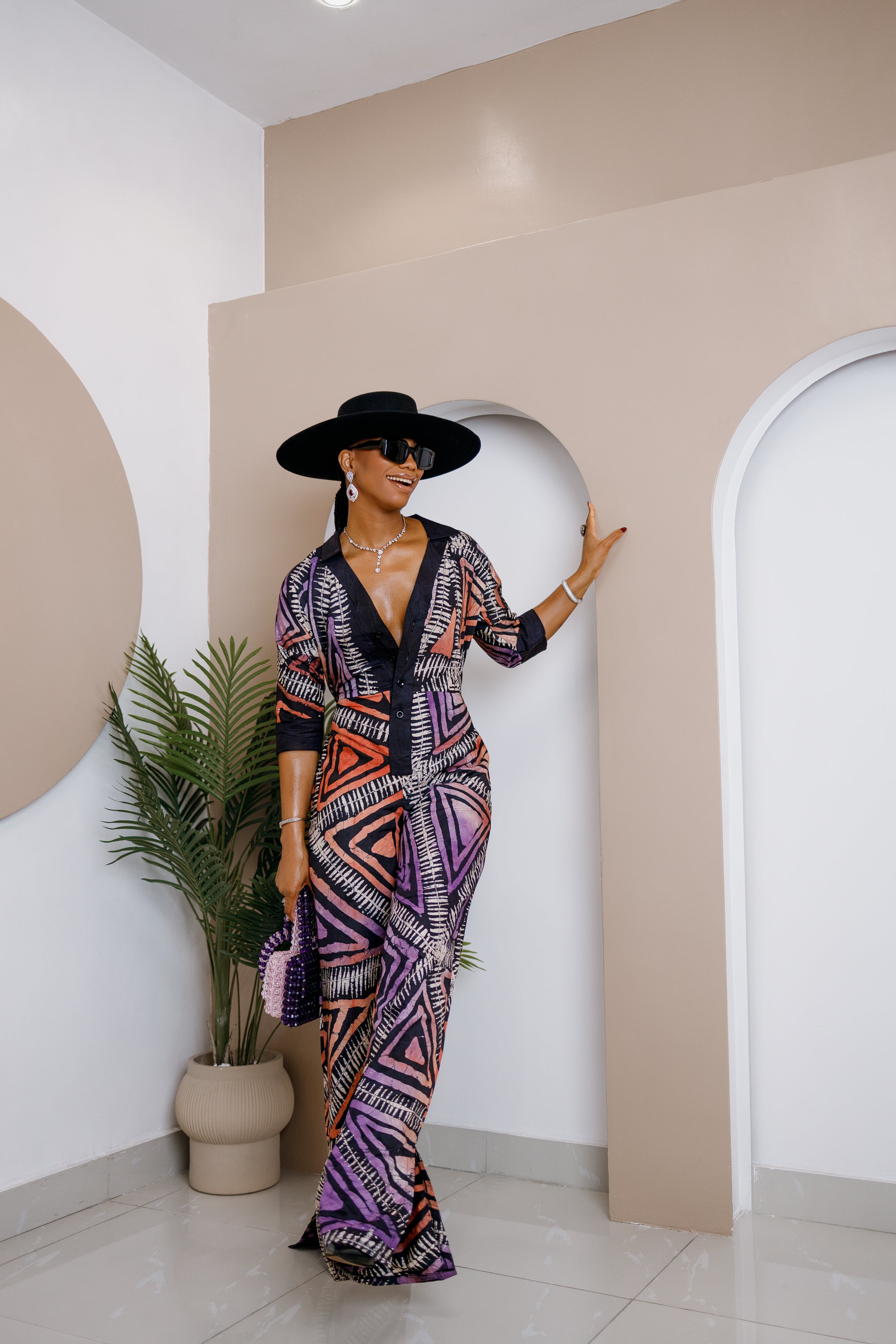 Udo Adire Chiffon Jumpsuit – Hand-dyed Statement Wear