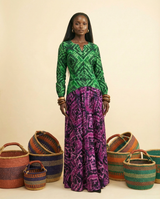 Ntinti Ankara Bell Sleeve Two-Tone Midi Dress - A-Line Luxury - back view