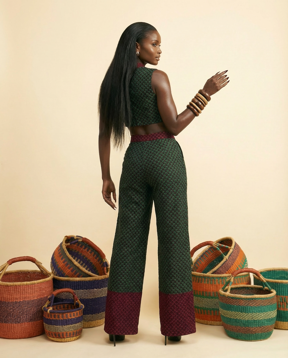 Mbuli Luxe Ankara Mixed-Print Pant & Top Set - Heritage Chic - back view