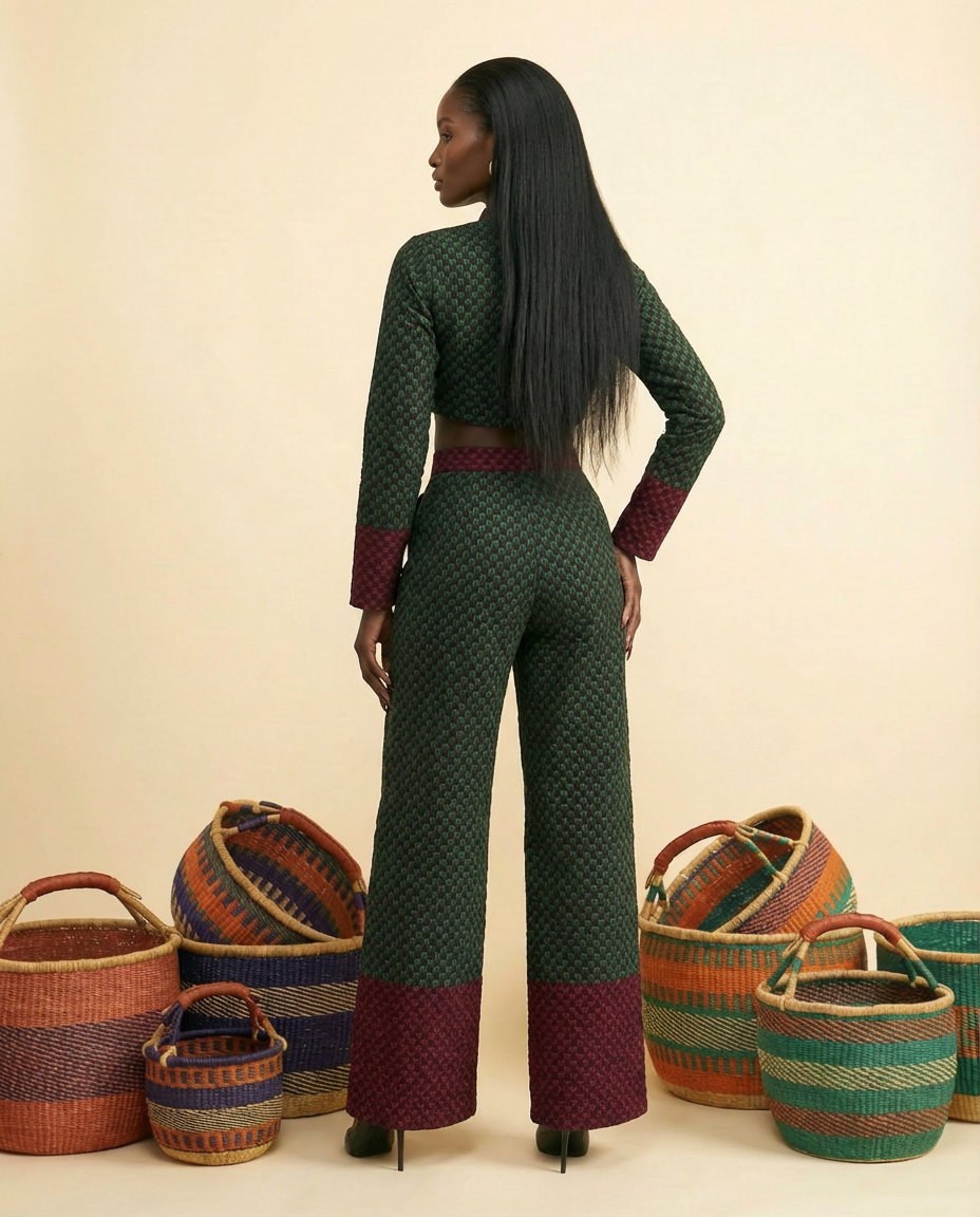 Mbuli Luxe Ankara Mixed-Print Pant & Top Set - Heritage Chic - back view